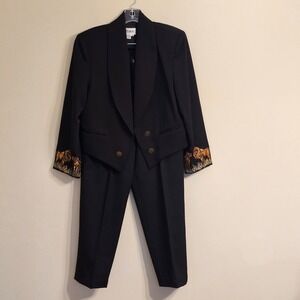 Vintage Privata Embroidered Lion Tiger Wool Pant Suit Jacket Sz 10 Pants Sz 12